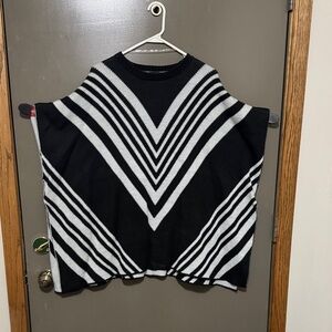 August Silk Black and Gray Chevron Poncho
